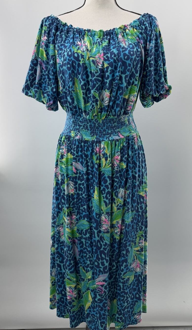 Lilly Pulitzer Women’s Camille Dress Fermentera Turquoise “Hot On The Spot” L